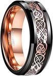 NUNCAD 8mm Black and Rose Gold Tungsten Carbide Promise Ring for Men Polised Finish Beveled Edges Size 10.5