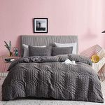 Seersucker Duvet Cover with Pillow Cases 100% Cotton 200 Thread Count Quilt Covers White | Silver | Charcoal | Pink | Grey Bedding Sets Double King Super King Size (Charcoal, Double)