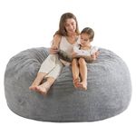 [Sherpa Cover] Giant Bean Bag Chair: 5 ft Bean Bag Chairs for Adults/Kids with Filling,Ultra Soft Faux Fur Fabric,Memory Foam Bean Bag with Filler Included - 5 Foot,Heather Gray