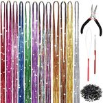 UKKQES 12 Colors Hair Tinsel Kit with Tools, 36 Inches 2000 Strands Tinsel Hair Extensions, Fairy Hair Tinsel for Christmas Halloween Cosplay Party, Grow the Most Dazzling Hair of the Crowd