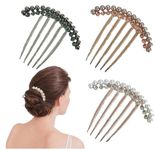 3 Pcs Hair Clips Side Comb || Hair Bun Clips Hair Accessories for Women|| Pearl Claw Rhinestone || French Hairpins Metal Decorative(Multi colours)