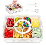 Yoniko Snack Box Containers, Divided Serving Tray with Lid and Handle- Snack Box Charcuterie Container with 8 Compartment for Travel Candy Party Fruit Salad (Wheat-8C)