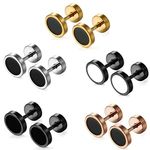 Aroncent 5 Pairs Stud Earrings for Men Women Fake Gauge Faux Gauges Earrings Stainless Steel Earrings Set