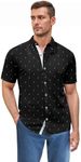 ETHANOL Men Classic Slim Fit Woven Short Sleeve Wrinkle Resistant Print Shirt MST46568 LTSW Black M