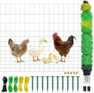 Electric Poultry Netting 47.5" H x 164' L, Portable Electric Chicken Fence for Chickens, Ducks, Geese & Turkey, Anti-Predator Poultry Net Fencing with Double Spike Posts for Backyard, Farm & Homestead