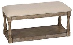 Cortesi Home Dahlia Wooden Bench Ottoman, 36" Wide, Beige