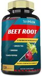 Beet Root Extract Capsules Equivalent to 9050mg, 4 Months Supply & Green Tea, Ginseng, Black Pepper | Increased Energy, Athletic Performance Supports, Boosts Stamina | Nutritional Workout Supplements