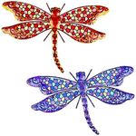 Maansfy Metal Dragonfly Wall Decor Outdoor Sculptures Hanging Decorations Garden Art for Home, Bedroom, Patio - 2 Pack