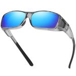 DUCO Wraparound Fitover Glasses Polarized Wear Over Sunglasses for Men Women UV Protection Sun Glasses Driving 8953 (L Size Clear Grey Revo Blue)