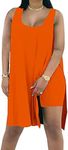 AXOSY Women's Plus Size 2 Piece Outfits Sleeveless Tunic Tops and Bodycon Biker Shorts Sets Tracksuits,Orange,Large