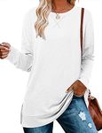 ELF QUEEN Womens Pullover O Neck Shirts Long Sleeve Office Casual Blouses Tops-White-L