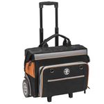 Rolling Tool Bag, Water Resistant Tool Storage Organizer Rolls on Rugged 15-cm Wheels, 24 Pockets, Load Tested to 90 kg, Klein Tools 55452RTB,Black/Orange