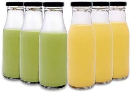 CROCO JAR Transparent Milk, Water And Juice Glass Bottle With Leak-Proof,Beverage Glasses With Air Tight Lid (Pack Of 6, 265 Ml) - Black