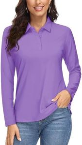 MAGCOMSEN Women's Long Sleeve Polo Shirts Quick Dry Athletic Collared Golf Tops for Work UPF 50+ Moisture Wicking Purple