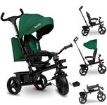 LIONELO Haari 2in1 Kids Tricycle Stroller for toddlers 1-5 Years Up to 25kg Parent steering control Swivel seat Three wheeler Bike Harness Canopy Basket Cup Holder Robust frame Durable wheels (Green)