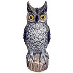 BIRD BLINDER Owl Decoy (16.5 Inch Tall) Natural Enemy Bird, Great Horned Owl to Keep Birds Away - Owl Decor to Protect Gardens from Wildlife - Scarecrow for Outdoors or Indoors