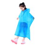 Rain Poncho For Kids, Waterproof Raincoat For Boys Girls, Resuable EVA Poncho, Drawstring Children Rainwear Rain Cape with Button and Hood, Toddler Rain Jacket For School Outdoor Hiking Travel (Blue)