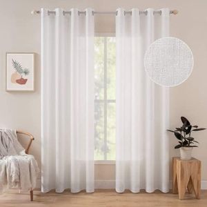 MIULEE Tende Lino Trasparenti Voile Bianche Soggiorno con Anelli per Camera da Letto Salotto Moderne Eleganti Finestre di Casa 140X280 CM 2 Pannelli Bianco