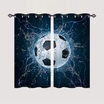 ANHOPE Football Curtains Eyelet 80% Blackout Curtains with Sports Theme Ball Soccer Print Pattern Thermal Soundproof Window Drapes for Kids Boys Girls Teens Bedroom Living Room 55 x 63 Inch 2 Panels