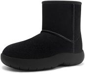 Athlefit Women's Genuine Suede Ankle Boots Winter Warm Fur Lined Slip On Anti-Slip Short Snow Boots Black Size 8