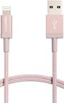 Amazon Basics iPhone Charger Cable, Nylon USB-A to Lightning, MFi Certified, for Apple iPhone, iPad, 10,000 Bend Lifespan - Rose Gold, 6-Ft
