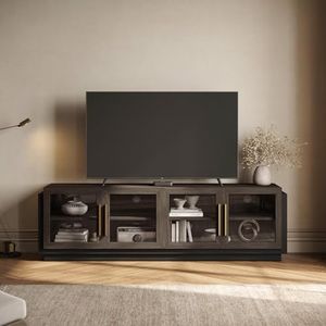 BELLEZE 70" TV Stand for TVs up to 75", Modern TV Cabinet & Entertainment Center with Shelves, Wood Storage Cabinet for Living Room or Bedroom - Brixston (Brown)