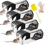 4 Pack Humane Mouse Traps for Indoors, Live Mice Traps, Touchless Catch & Release Mice, Mouse, Field Mouse, Rodent Catcher,Improved Sensitivity, Easy to Set Up Reusable with Cleaning Brushs & Gloves