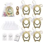 XHIPY 30 Gold Lucky Horseshoe Bottle Openers with Label Card Clear Organza Bag for Vintage Wedding Favors, Wedding Party Favors for Guests Decoration