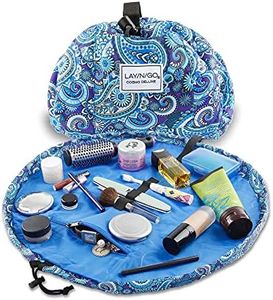 Lay-n-Go Cosmo Drawstring Cosmetic & Makeup Bag Organizer - Portable Drawstring Makeup Bag w/Zipper Pocket, Makeup Loops & More - Durable, Machine Washable Makeup Bag for Travel (22", Blue Paisley)