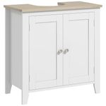 Kleankin Pedestal Sink Storage Cabinet, Under Sink Cabinet, Bathroom Vanity Cabinet with U-Shape and Adjustable Internal Shelf, White