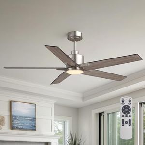 52 Inch Ceiling Fans with Lights and Remote Control for Bedroom, Modern Nickel Ceiling Fan with Quiet Reversible DC Motor, 3CCT, Dimmable, LED Lighting for Living Room, Patio, Indoor and Outdoor