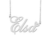 Silver Elsa Name Necklace Heart Charm Pendant Stainless Steel Mother Day Jewelry for Best Friends Familys 16"