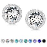 KesaPlan Sterling Silver Crystals Stud Earrings for Women, Made of Austria Crystals, Round-Cut Rhinestone Halo Stud Earrings Set Hypoallergenic