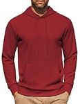 COOFANDY Men's Hoodie Twill Long Sleeve Casual Hipster Gym Hoodie Pullover Plain Classic Sweater with Pocket, darkred, L