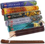 Hem Incense Sticks Variety Pack #5 and Incense Stick Holder Bundle with 5 Money and Success Themed Fragrances