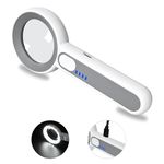 Magnifying Glass with 12 LED Lights, Rechargeable Lighted 5X Magnifying Glass, Lighter Weight Hand Held Magnifier for Reading, Coins, Stamps, Fine Print, Macular Degeneration, Seniors and Kids