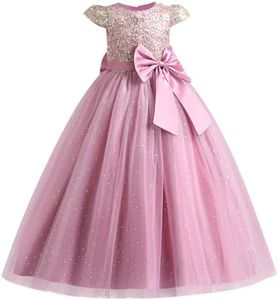 Flower Girl's Dress Princess Puffy Tulle Dresses Bridesmaid Wedding Communion Birthday Party Pageant Maxi Prom Gown for Kids, Dusty Pink & Sequin, 11-12 Years