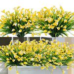 SOMYTING 8 Bundles Artificial Flowers Outdoors UV Resistant Faux Flowers Plastic Calla Lily Flowers Plants for Outside Hanging Planters Window Porch Home Garden Decoration (Yellow)