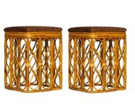 VictoryVista Furniture Bamboo Cane Stool for Home,Living Room & Office, Set of 2 Stool (Brown), Gummy Bear