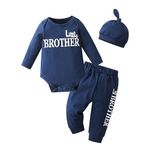 Zoputey Newborn Baby Boy Clothes Letter Print Long Sleeve Romper + Pants + Hat 3Pcs Set, Blue, 0-3 Months