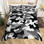 Camouflage Duvet Cover Set Single Size,Camo Bedding Set for Kid Teen Boys Girls Room Decor,Grey Black White Camo Pattern Comforter Cover,Ocean Quilt Cover with 1 Pillowcase