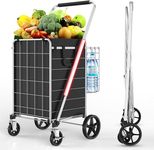 XING LANG Folding Shopping Cart with 360° Rolling Swivel Wheels & Brakes - 4.3ft³ Foldable Grocery Cart with Double Basket & Liner, 420lbs Portable Heavy Duty Utility Carts for Laundry Luggage Travel