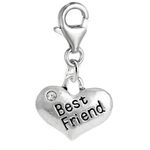 Best Friend W/clear Rhinestones Clip On Pendant for European Charm Jewelry w/Lobster Clasp