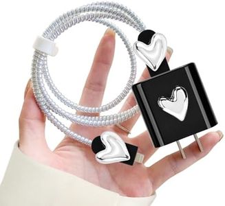 Kit Protecteur de Câble pour Chargeur de iPhone avec Joli Modèle de Cœur 3D, Attaque de Câble, Chargeur Cord Saver Protecteur de Câble pour Femmes, Protege Câbles pour iPhone Chargeur USB Accessoire