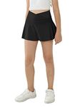 Girl's Sport Skirts with Pockets Shorts Cross High Waist Tennis Golf Skort Solid Color Athletic Workout Skirt, Black, 13-14 Years