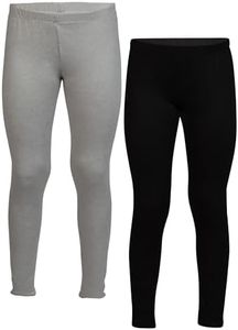 Popular Girl's Solid and Print Active Leggings - 2 Pack - Solid Black and Grey - 14/16