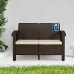 Nilkamal Goa 2 Seater Balcony Sofa with Cushion|Indoor & Outdoor Furniture | Patio Chair Two Seater | Perfect for Gardens Poolside Cafes Restaurants and Terraces | Weathered Brown