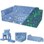 MeMoreCool 10-Piece Kids Couch Sofa, Modular Toddler Couch Glow Sofa for Playroom Bedroom, Fold Out Play Couch for Girl Boy, Kids Convertible Sofa Sectional Foam Playset Couch Set, Blue