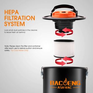 BACOENG 15L Ash Vacuum Cleaner – Powerful Metal Tank for Fireplace & Stove