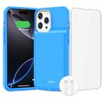 BOPPS for iPhone 16 Pro Max Battery Case, Ultra-Slim 15W Fast 8500mAh Portable Charger Case 360°Protection Rechargeable Extended Battery Charging Case for iPhone 16 Pro Max-6.9inch, Blue